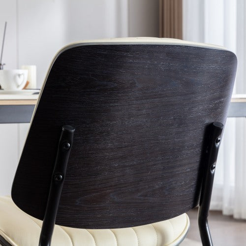 Dining Chairs Set Of 2 Mid Century Modern Retro Faux Leather Chair With Walnut Bentwood Back Upholstered Seat Metal Legs Adjustable Foot For Kitchen Dining Room Chairs