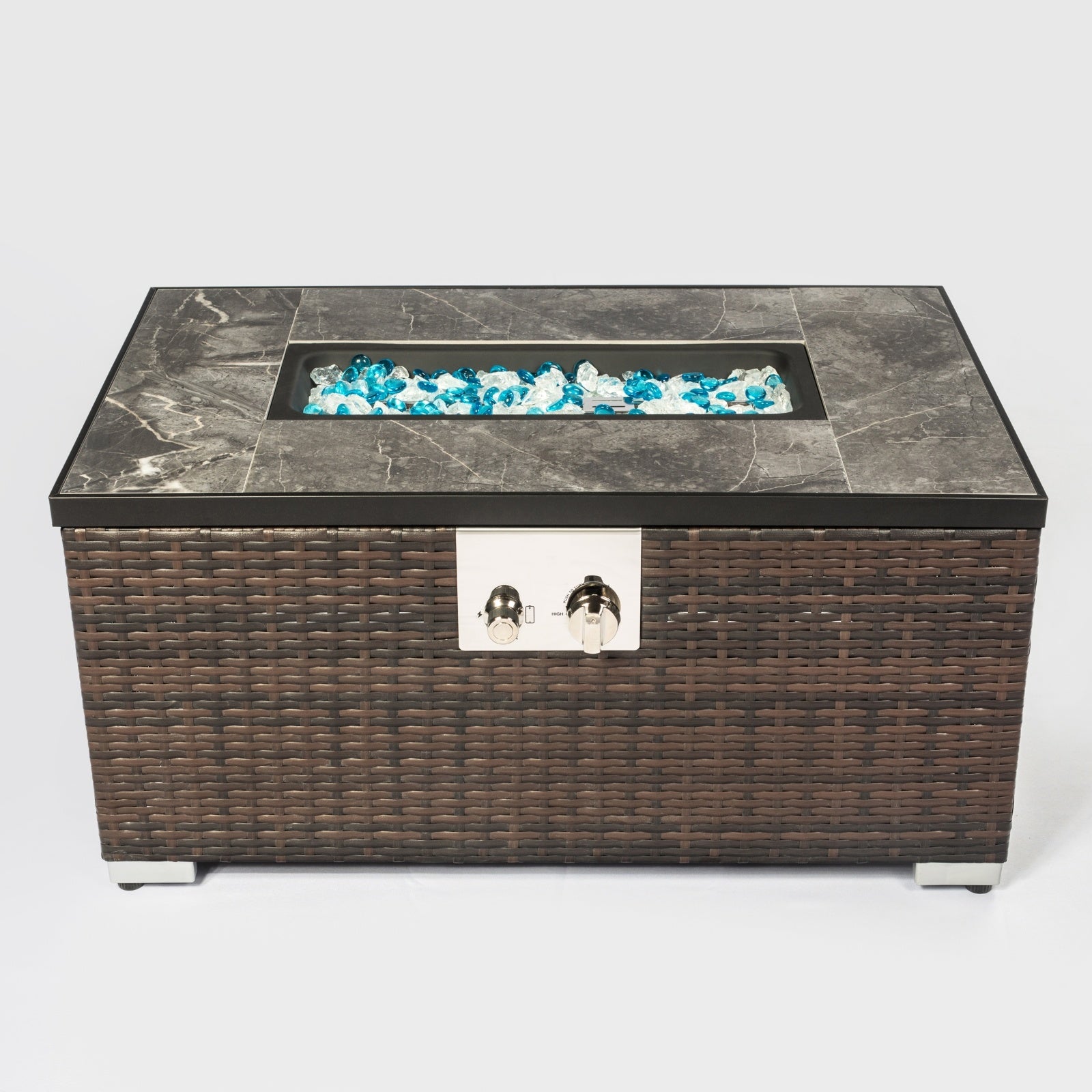 Outdoor Fire Table Propane Pit Rattan With Tile Tabletop