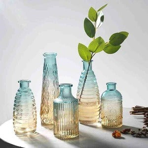 Embossed glass transparent vase tabletop decoration
