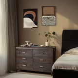 Brown MDF Veneer 120x40x80 Double-row Six-drawer Chest Of Drawers