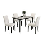White Color Wool Fabric Chairs Faux Marble Top Table 5pc Dining Set Kitchen Dinette Cushions Upholstered 4x Chairs Dining Room