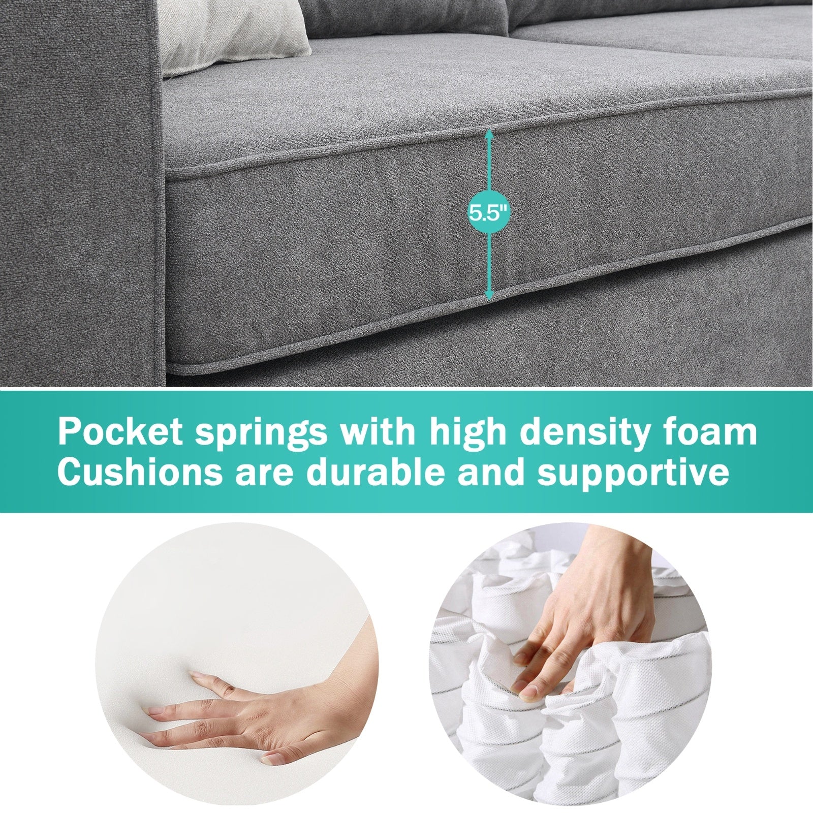 New 91 91Modern L-Shape Sectional SofaUpholstered Living Room Couch