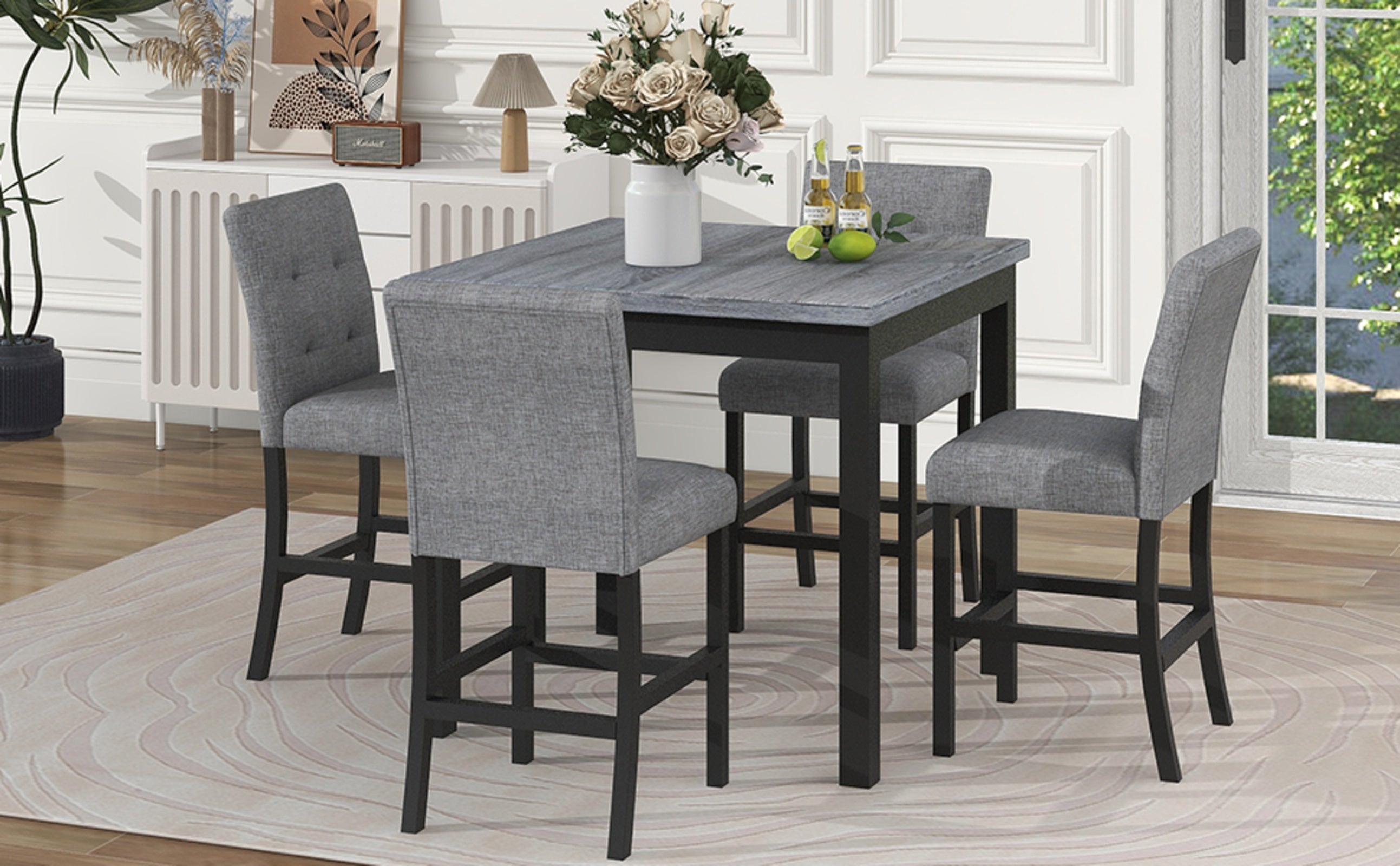 TOPMAX 5-Piece Counter Height Dining Set, Wood TableChairs Stools W Footrest