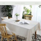 Cotton Linen Rectangular Tablecloth With Tassel