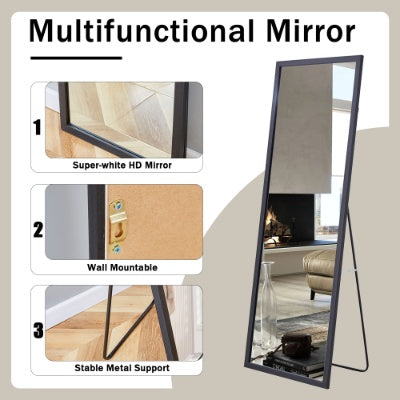 Hird Generation Black Solid Wood Frame Full Body Mirror, Bold Border, Bathroom Makeup Mirror, Bedroom Porch, Decorative Mirror, Clothing Store, Floor Standing Large Mirror. Black 65 X 22.8