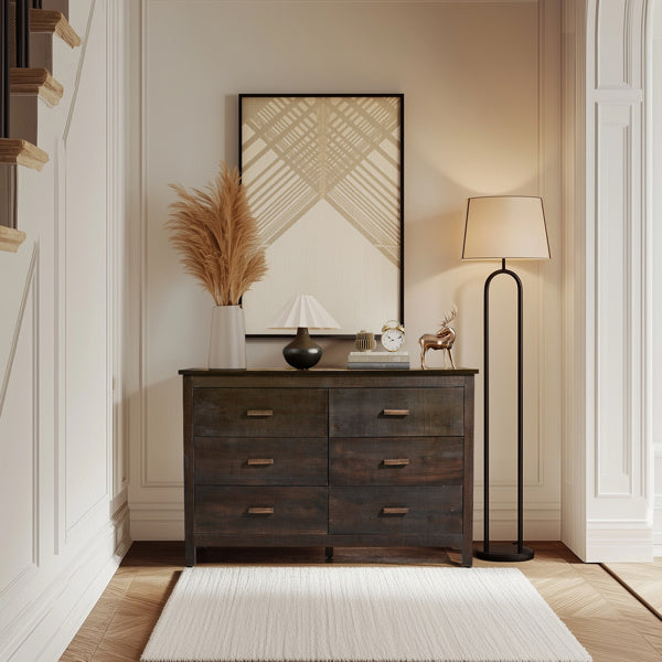 Brown MDF Veneer 120x40x80 Double-row Six-drawer Chest Of Drawers