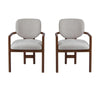 Dining Chairs Set Of 2 Upholstered Arm Chairs, Rubber Wood Accent Chairs Beige Fabric Seating, 300 LBS Weight Capacity