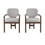 Dining Chairs Set Of 2 Upholstered Arm Chairs, Rubber Wood Accent Chairs Beige Fabric Seating, 300 LBS Weight Capacity