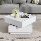 Square 360 Rotating Coffee Table With 2 Drawers, Wooden 2-Tier Center Table With Swivel Tabletop And Storage, Tea Table , WhiteTable Frame Side Table For Living Room