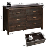Brown MDF Veneer 120x40x80 Double-row Six-drawer Chest Of Drawers