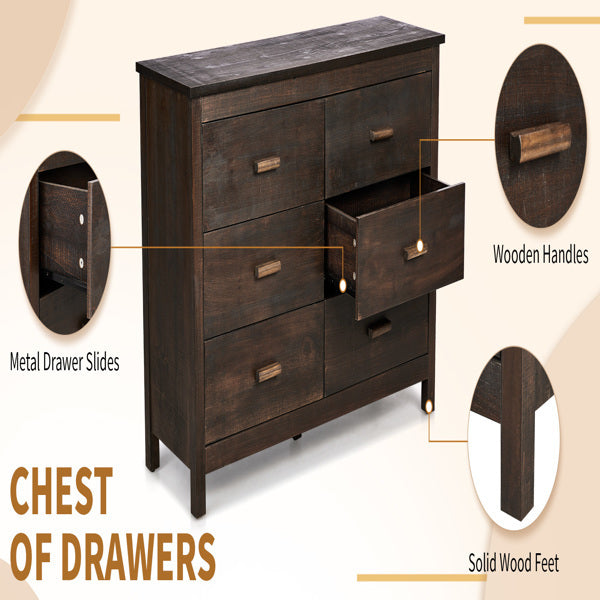 Brown MDF Veneer 120x40x80 Double-row Six-drawer Chest Of Drawers