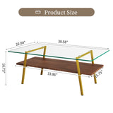Rectangle Coffee Table, Tempered Glass Tabletop With Gold Metal Legs, Modern Table For Living Room ,