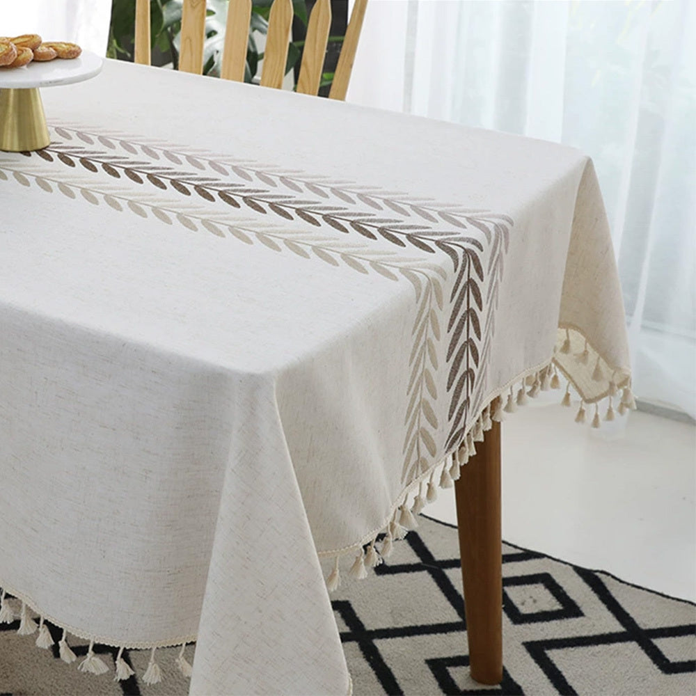 Cotton Linen Rectangular Tablecloth With Tassel