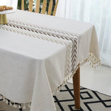 Cotton Linen Rectangular Tablecloth With Tassel