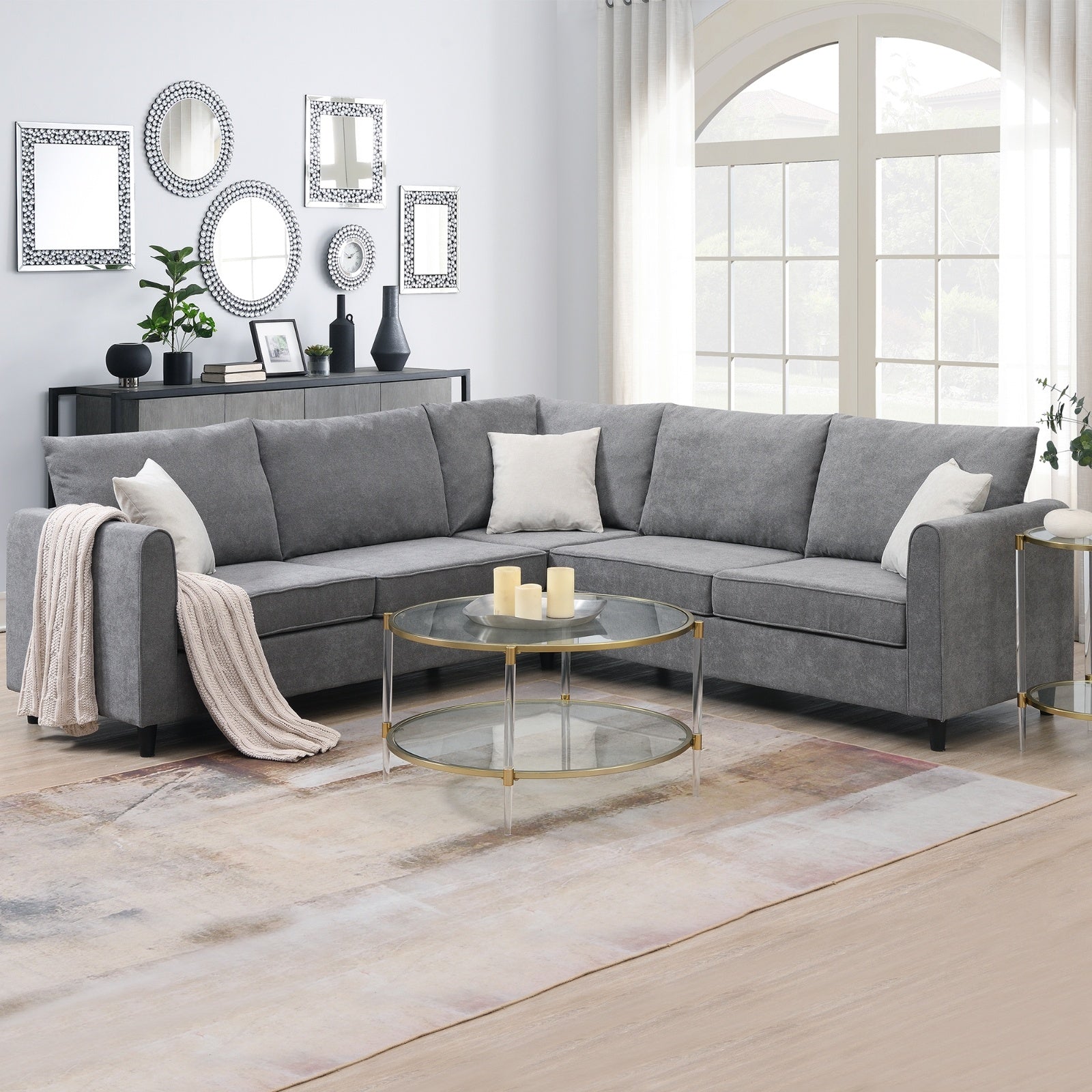 New 91 91Modern L-Shape Sectional SofaUpholstered Living Room Couch