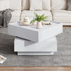 Square 360 Rotating Coffee Table With 2 Drawers, Wooden 2-Tier Center Table With Swivel Tabletop And Storage, Tea Table , WhiteTable Frame Side Table For Living Room
