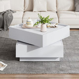 Square 360 Rotating Coffee Table With 2 Drawers, Wooden 2-Tier Center Table With Swivel Tabletop And Storage, Tea Table , WhiteTable Frame Side Table For Living Room