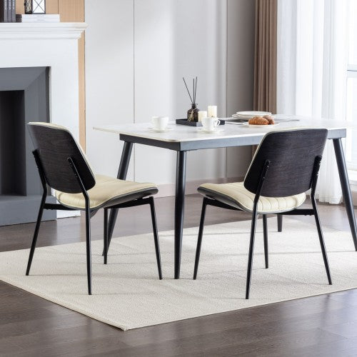 Dining Chairs Set Of 2 Mid Century Modern Retro Faux Leather Chair With Walnut Bentwood Back Upholstered Seat Metal Legs Adjustable Foot For Kitchen Dining Room Chairs