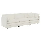 Mid-Century Modern Couch 3-Seater Sofa With 2 Armrest Pillows And 3 Toss Pillows, Couch For Living Room White Chenille