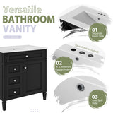 30'' Bathroom Vanity With Top Sink, Modern Bathroom Storage Cabinet With 2 Drawers And A Tip-out Drawer, Freestanding Vanity Set With Mirror Cabinet, Single Sink Bathroom Vanity