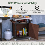 Outdoor Grill Cart With Stainless Steel Tabletop, Storage, Patio Kitchen Island With Wheels, Hooks, And Spice Rack, Waterproof Outdoor Grill Table, Movable BBQ Serving Cart Rolling Bar Cart