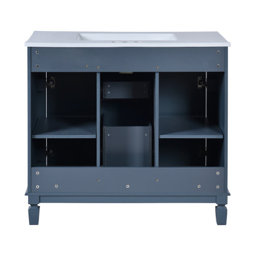 36'' Bathroom Vanity With Top Sink, Royal Blue Mirror Cabinet, Modern Bathroom Storage Cabinet With 2 Soft Closing Doors And 2 Drawers, Single Sink Bathroom Vanity