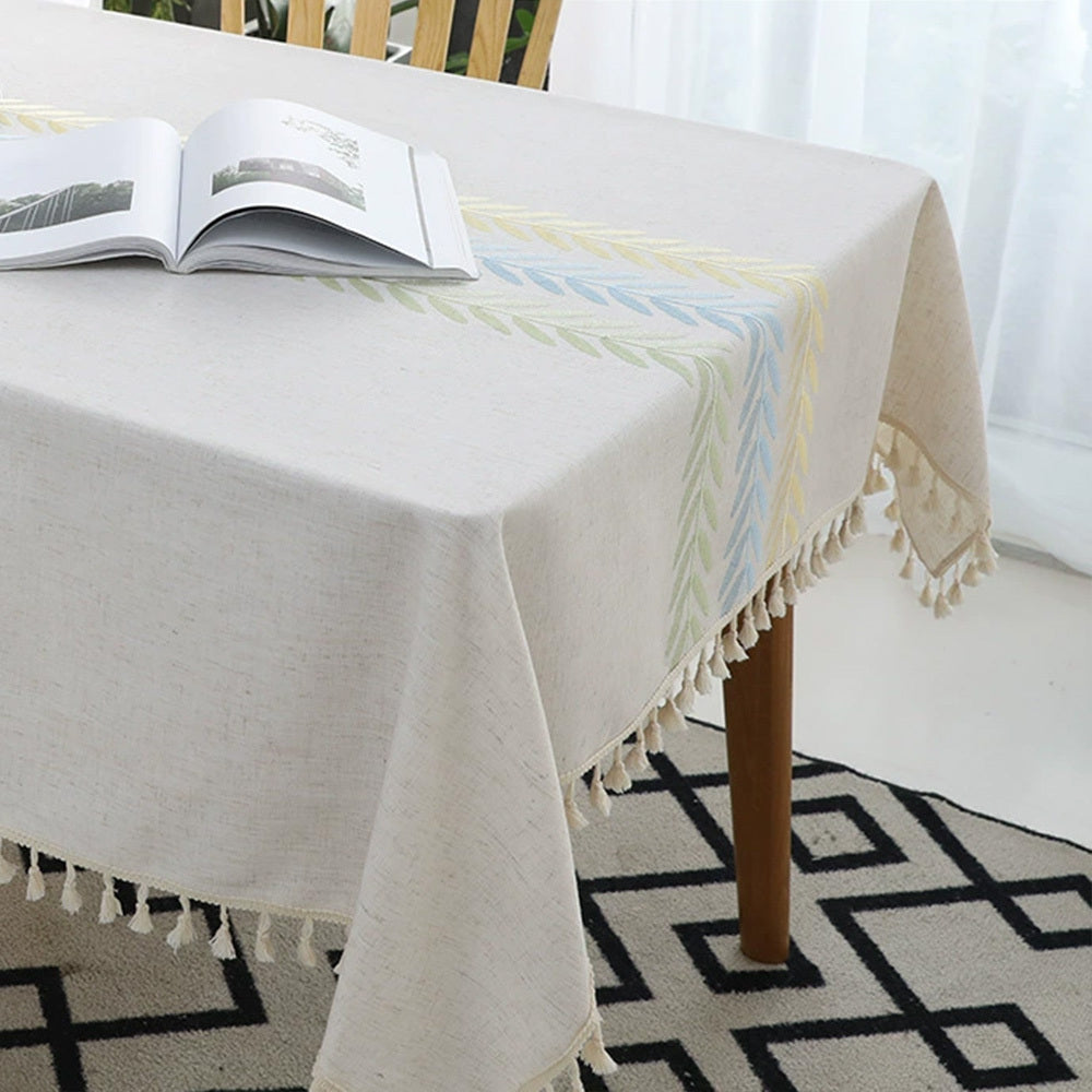 Cotton Linen Rectangular Tablecloth With Tassel