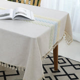Cotton Linen Rectangular Tablecloth With Tassel
