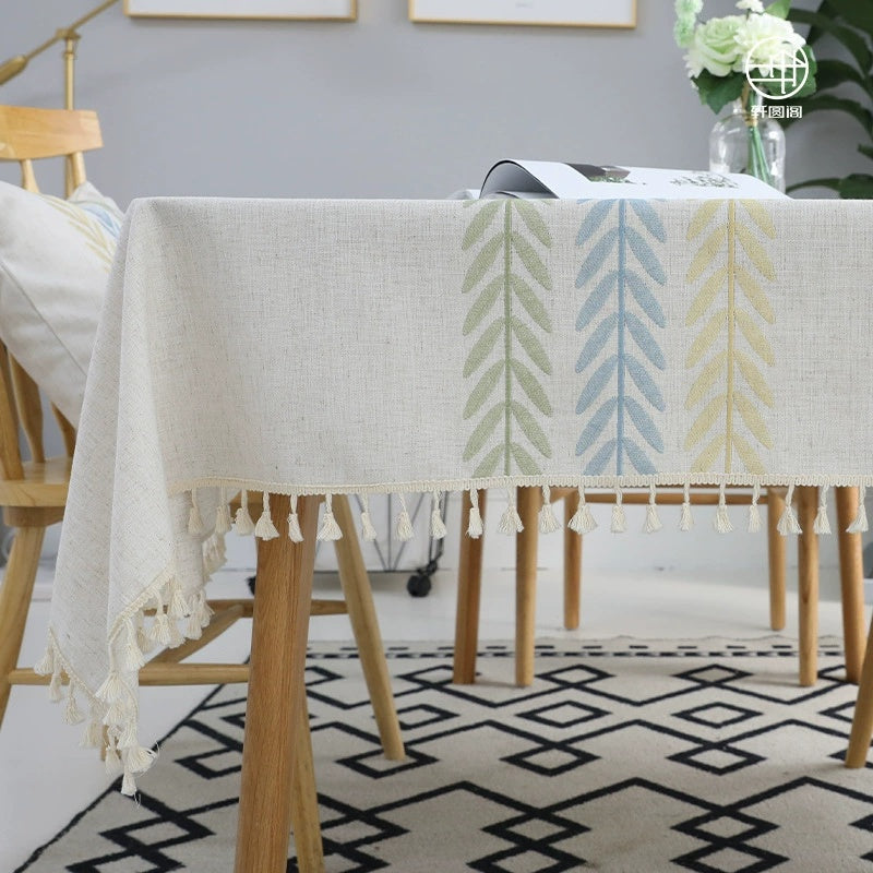Cotton Linen Rectangular Tablecloth With Tassel